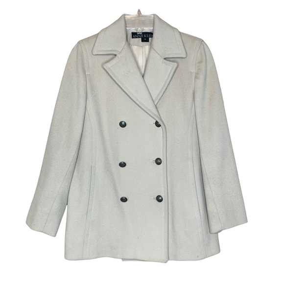 Anne Klein Beige 100% Wool Double Breasted Classic Pea Coat Women's Size 6 - Picture 1 of 12